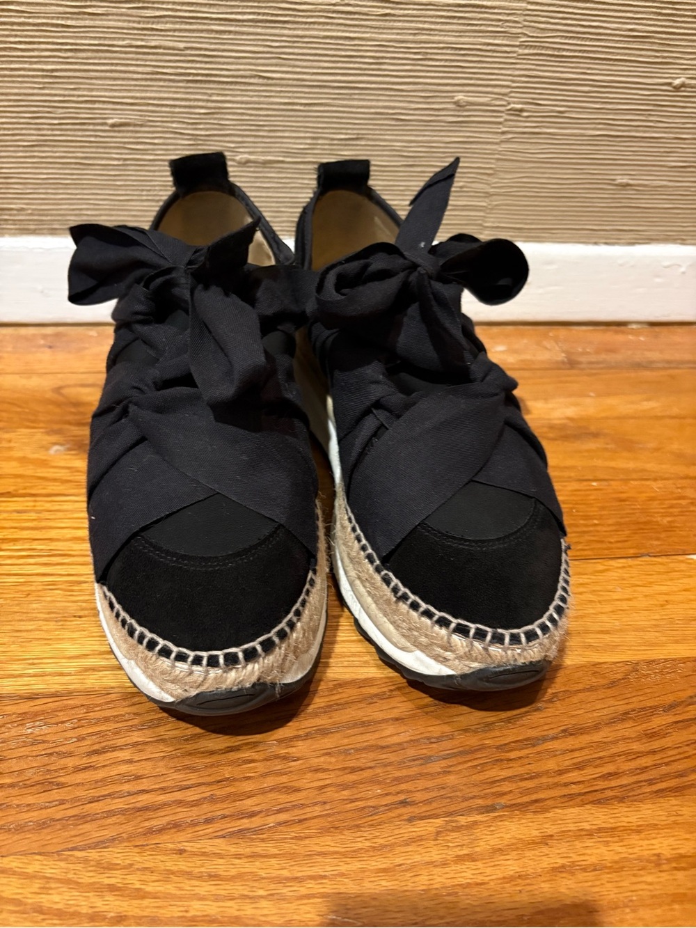 Free People Black Espadrille-Style Ribbon Tie Sneakers